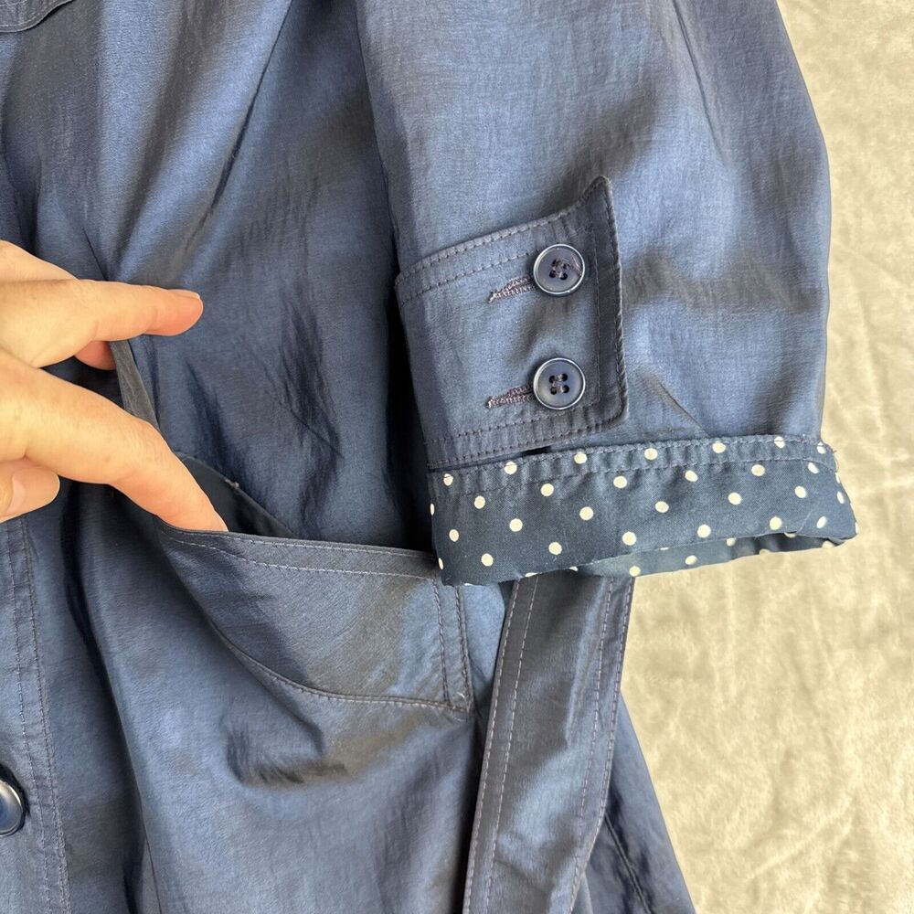 1980's Iridescent Blue Trench Coat Women's 9/10 Shoulder Epaulets‎ Belted (1107) - Picture 7 of 15